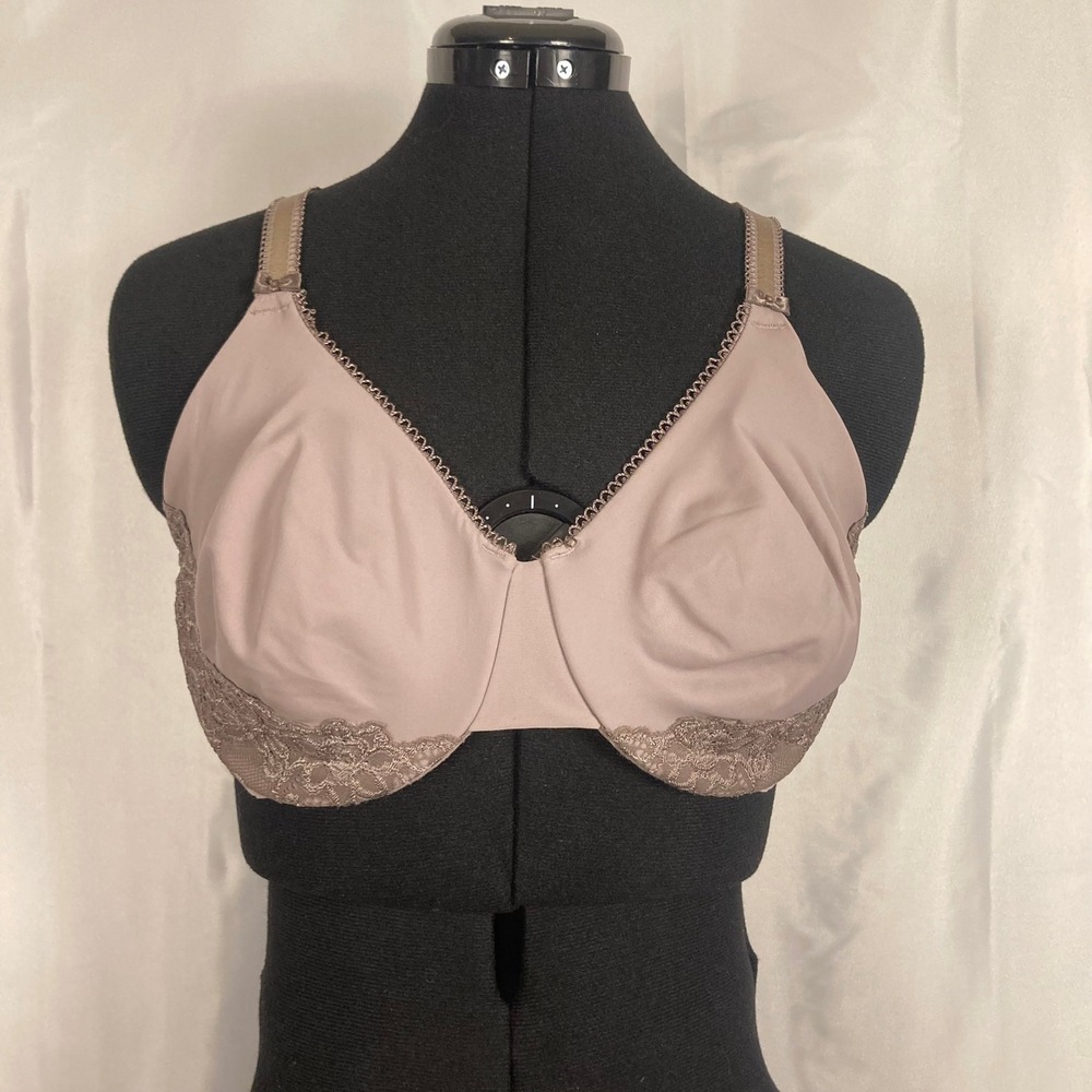 38 D DAMAGE Wacoal Lace Trim Underwire Bra Taupe